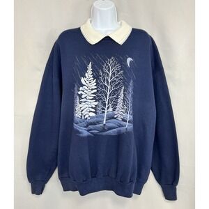 VTG 90s WHIM Z WINTER SNOW TREES MORNING SUN COLLARED GRANDMA SWEATSHIRT 2XL Y2K